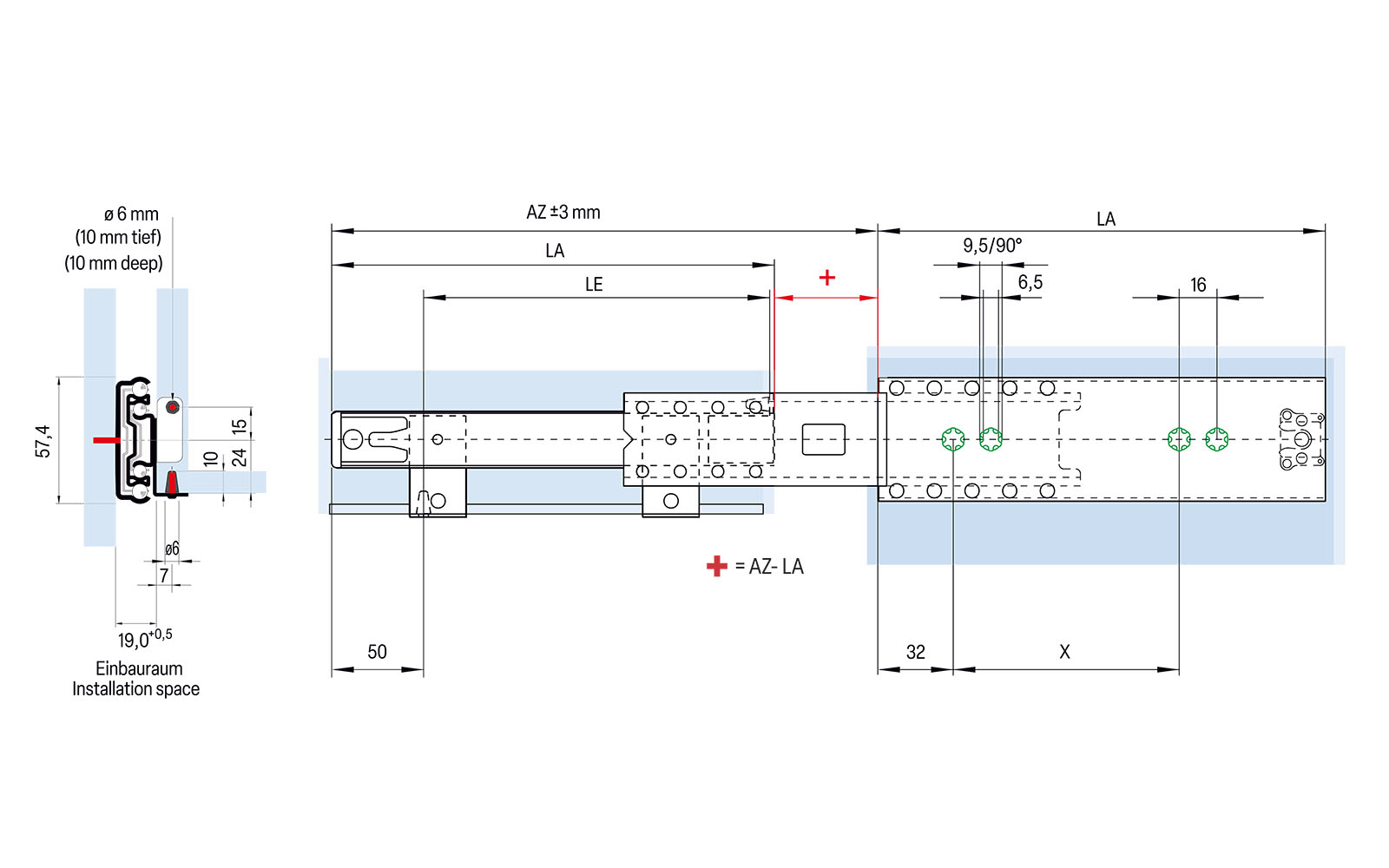 Telescopic slide over extension 038 | up to 100 kg | insertion pins | Schock telescopic slides - Image 2
