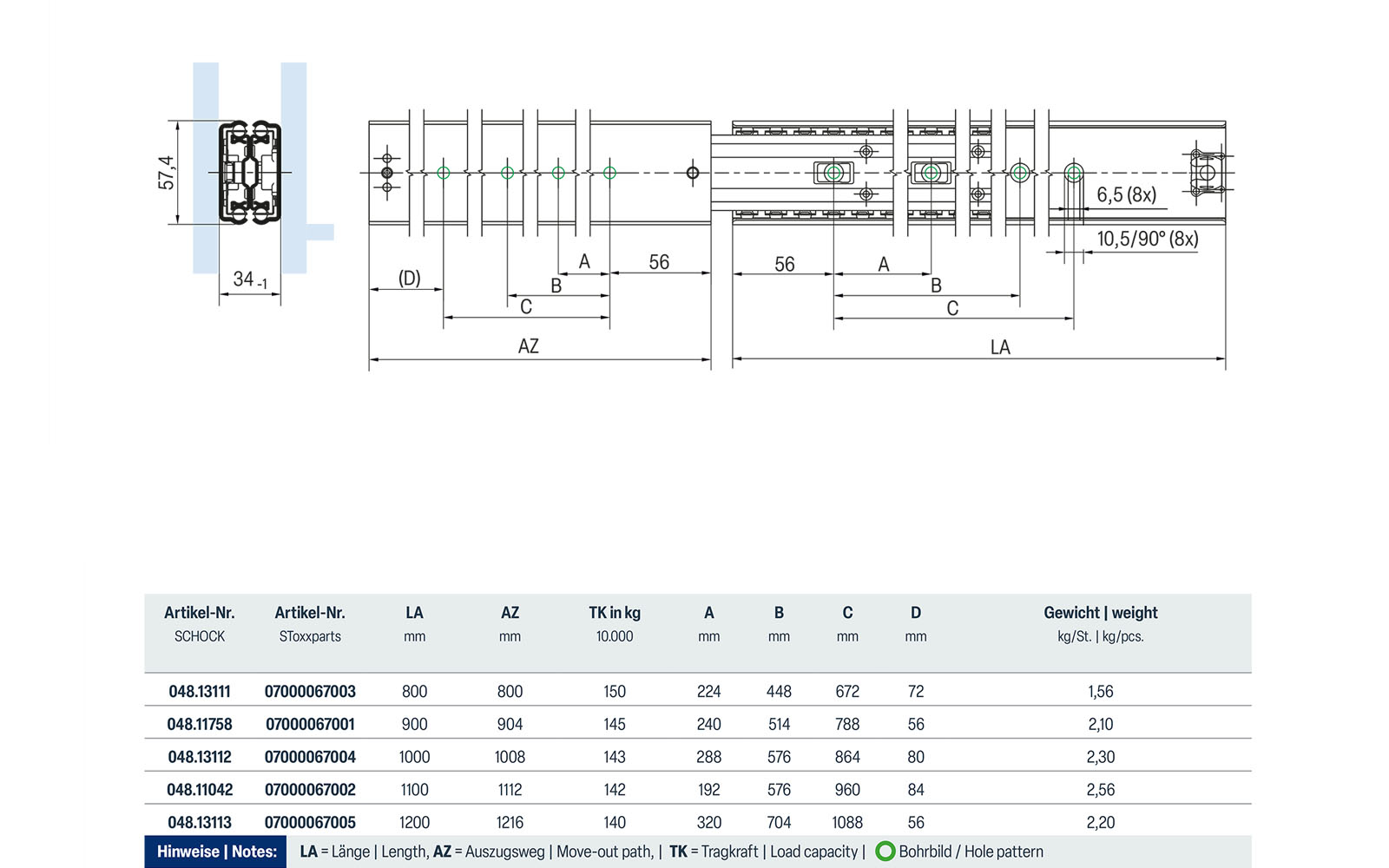 Telescopic slide full extension 048 | up to 150 kg | Schock telescopic slides - Image 2