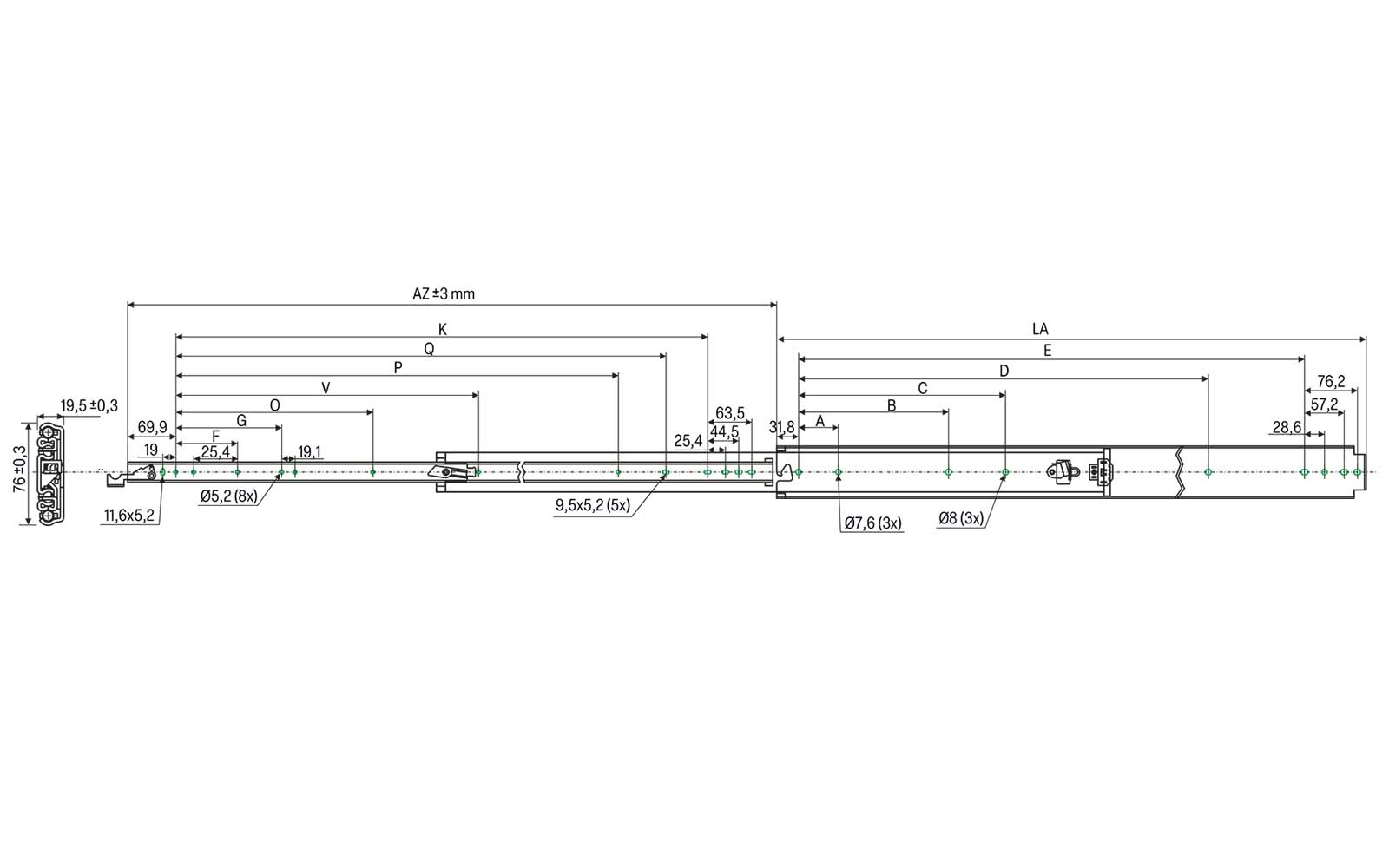 Telescopic slide full extension 076 | up to 227 kg | with locking | Schock telescopic slides - Image 2
