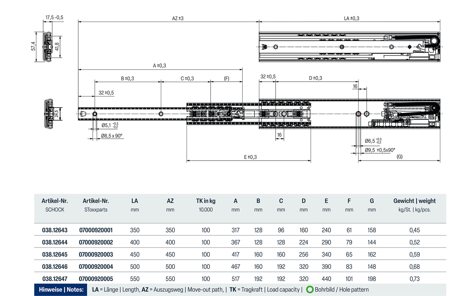 AIR MOTION telescopic slide full extension 038 | up to 100 kg | Schock telescopic slides - Image 2