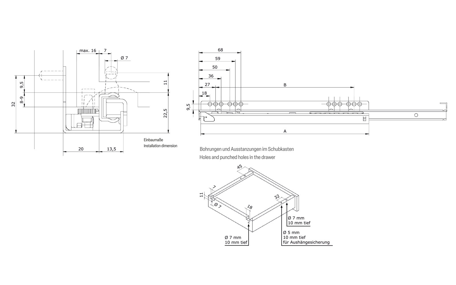 Telescopic slide partial extension Laura | up to 25 kg | Underfloor slide | Schock telescopic slides - Image 2