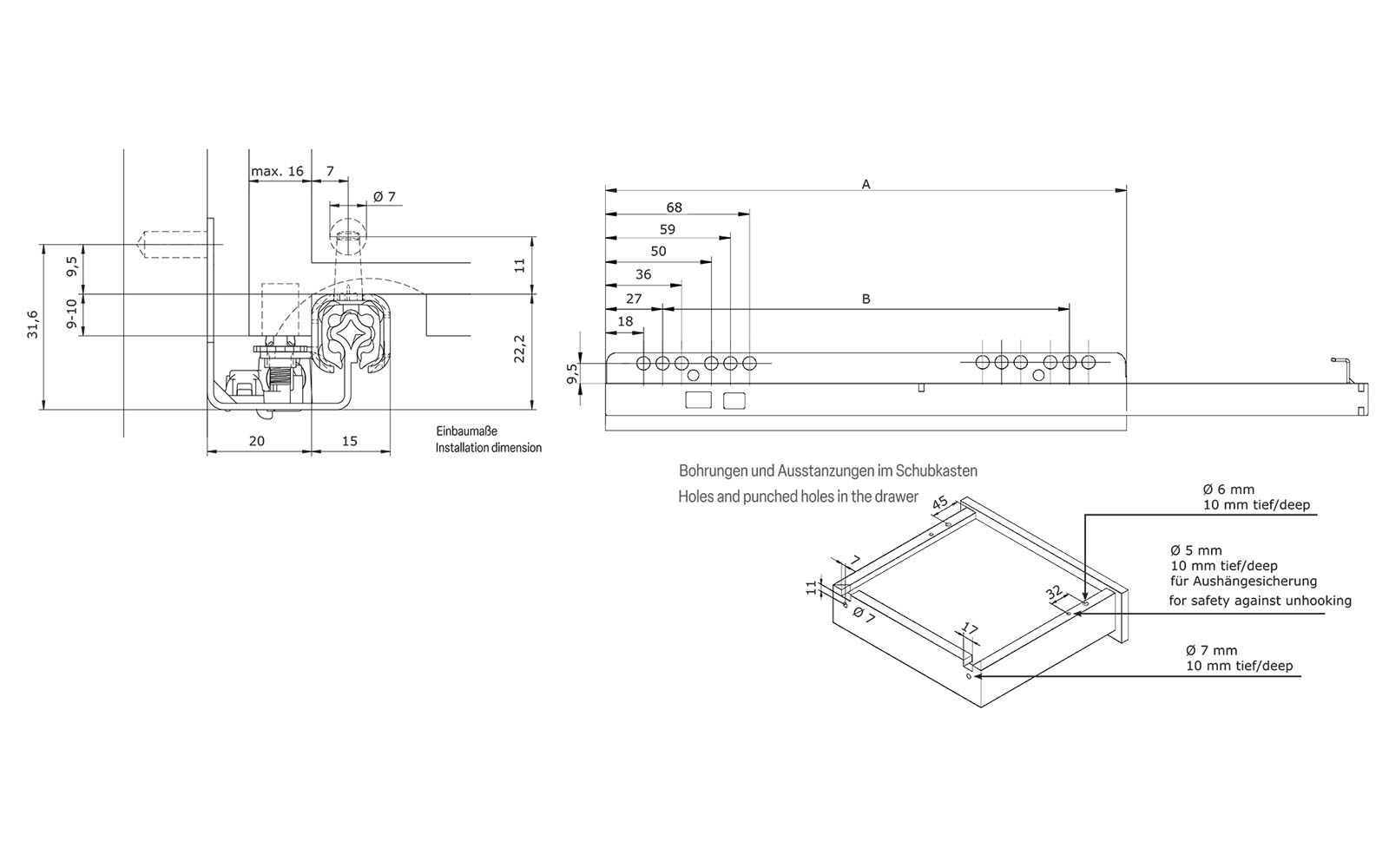 Telescopic slide partial extension Vanessa | up to 25 kg | Underfloor slide | Schock telescopic slides - Image 3