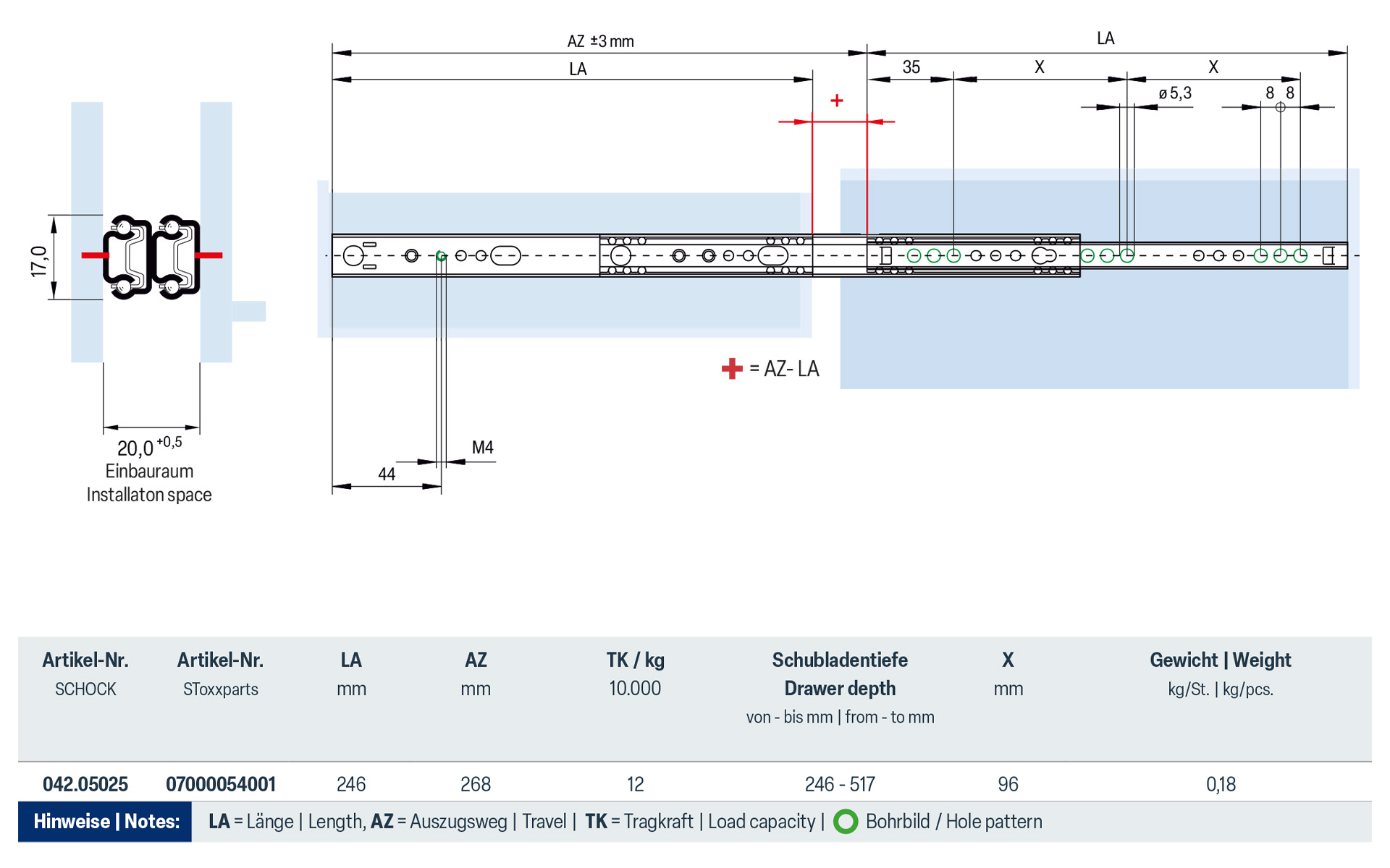 Telescopic slide over-extension 042 | up to 12 kg | length 246 mm | Schock telescopic slides - Image 2