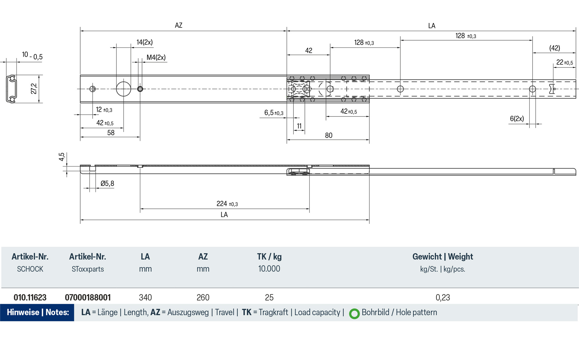Telescopic slide partial extension 010 | up to 100 kg | Extendable in both sides | Schock telescopic slides - Image 2