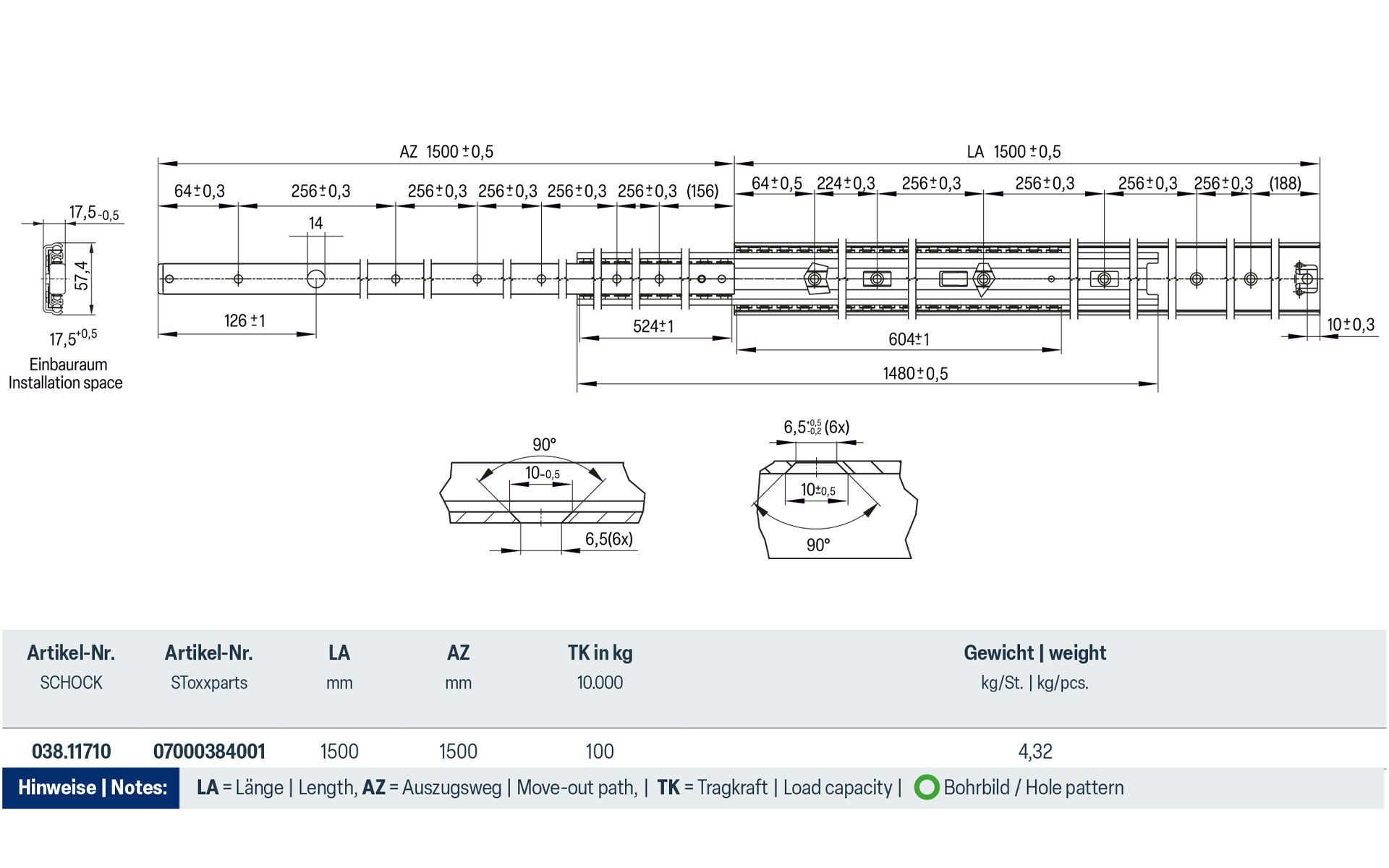 Telescopic slide full extension 038 | up to 100 kg | Schock telescopic slides - Image 2